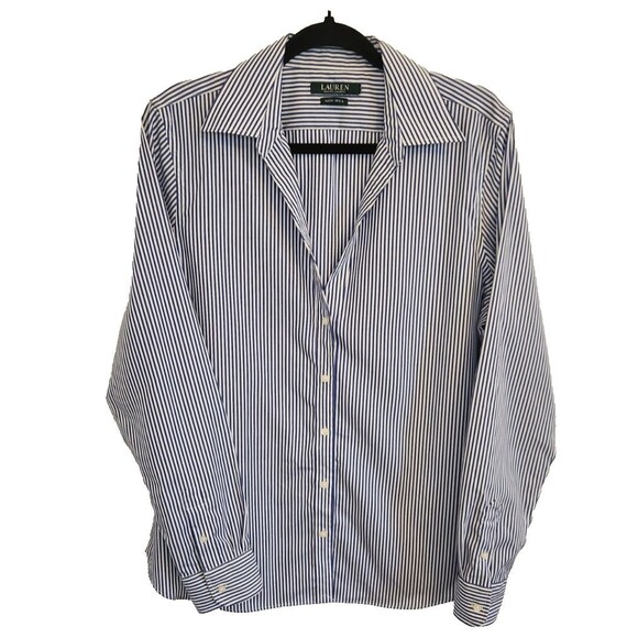 Lauren Ralph Lauren Tops - Lauren Ralph Lauren Womens Blue White Striped Non Iron Blouse 100% Cotton XL